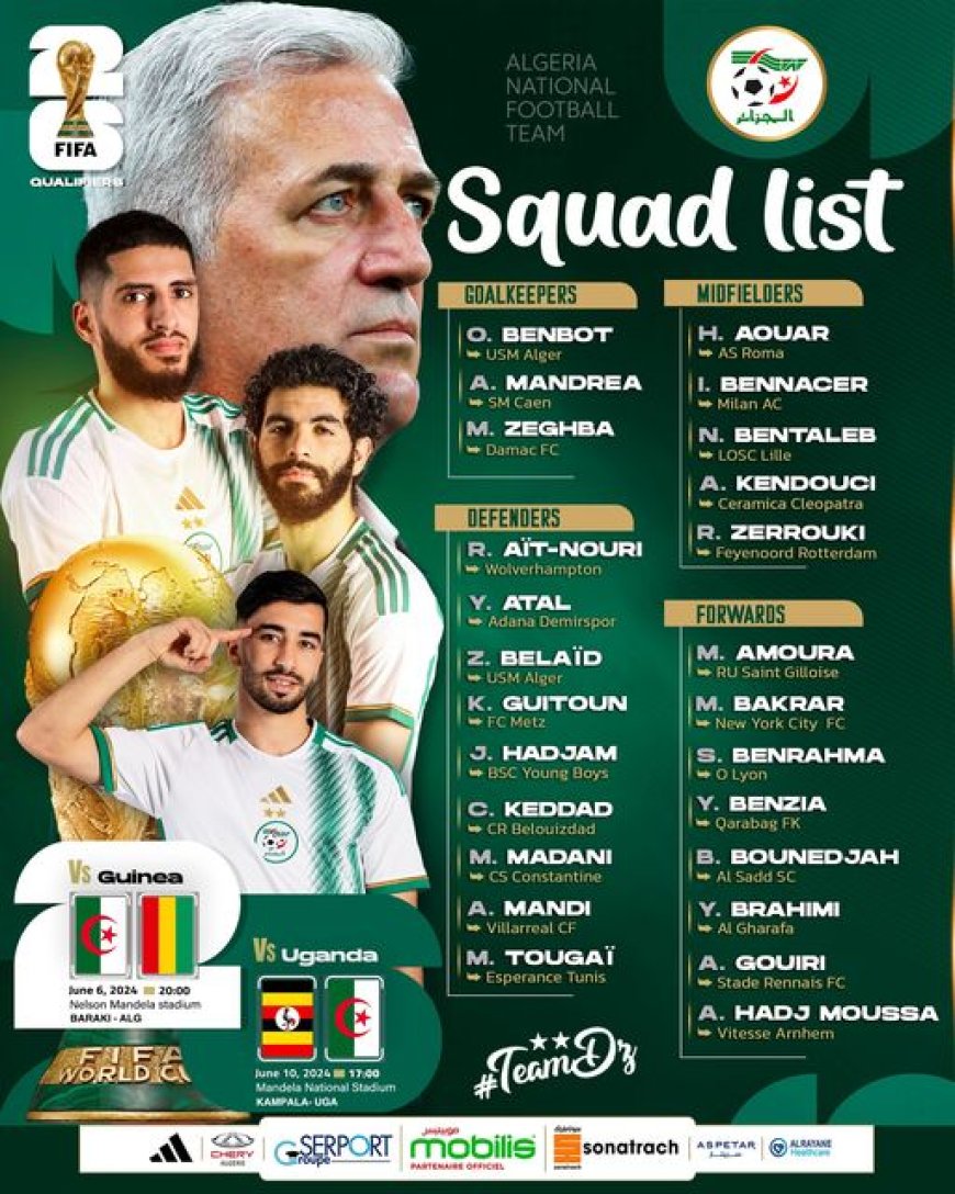 قائمة المنتخب الوطني الخاصة بمبارتي غينيا و أوغندا، ضمن تصفيات كأس العالم 2026
